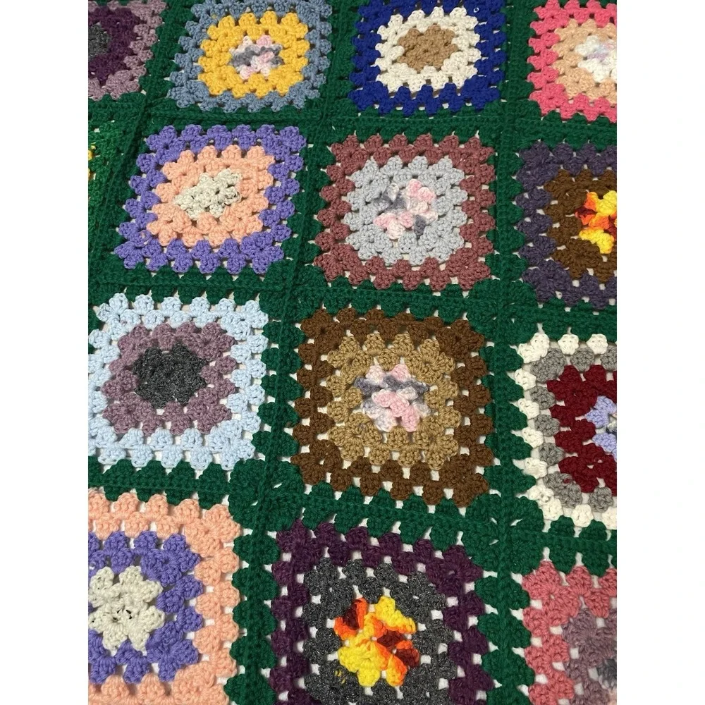 Handmade Vintage Granny Square Afghan  Queen Size 71
